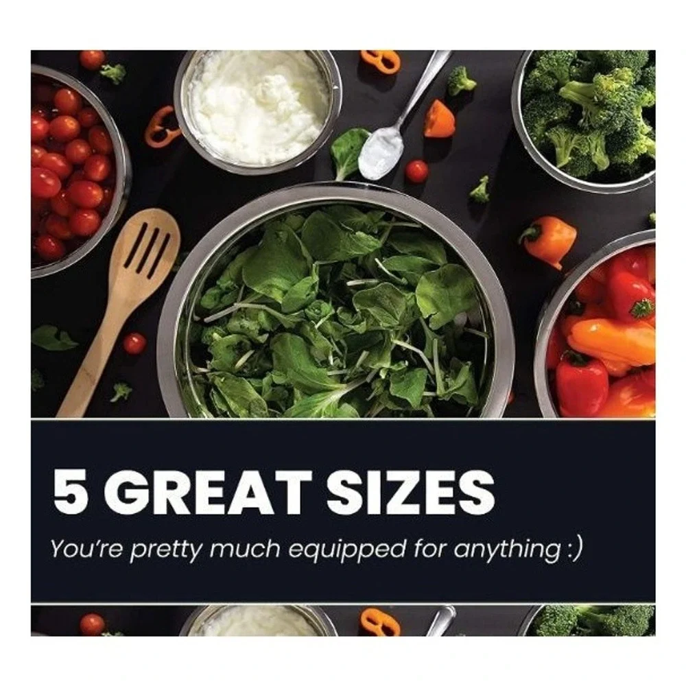 Whysko Stainless Steel Mixing Bowls Set of 5 Nesting‎ Sizes